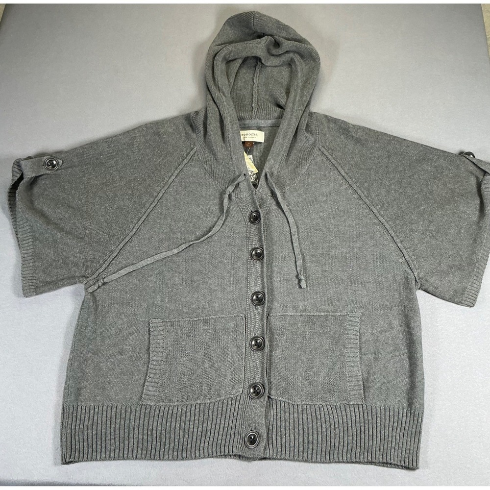 Sonoma Life + Style Womens XL Gray Hooded Sweater Cardigan Button Front NWT